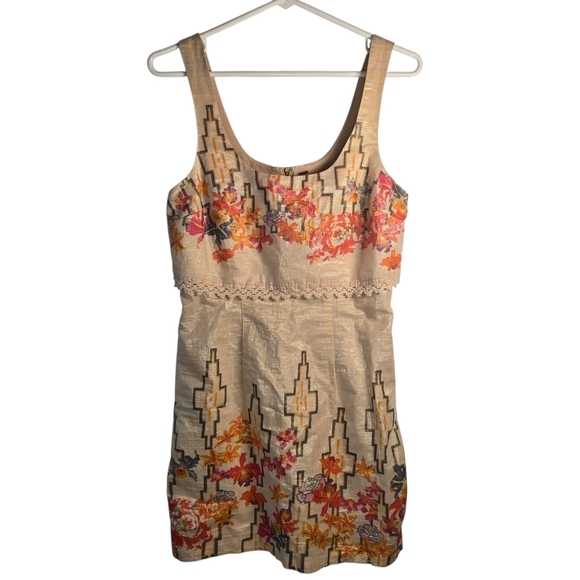 Free People Floral "The Big Bang" Metallic Aztec Mini Sleeveless Dress Size 6/Sm - Picture 3 of 16